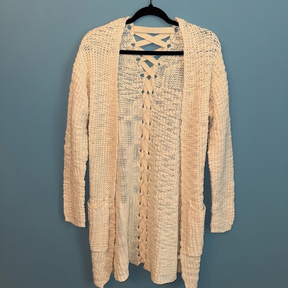 Poof! Sweaters - Poof! Cream Open-Knit Cardigan